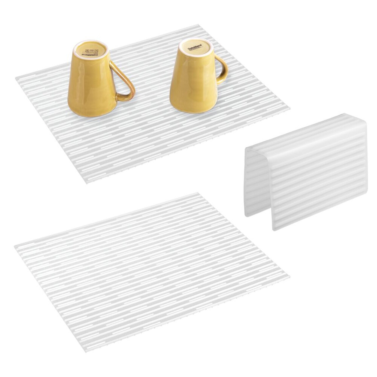 mDesign 3 Piece Silicone Kitchen Sink Protector Mat Pad Combo Set